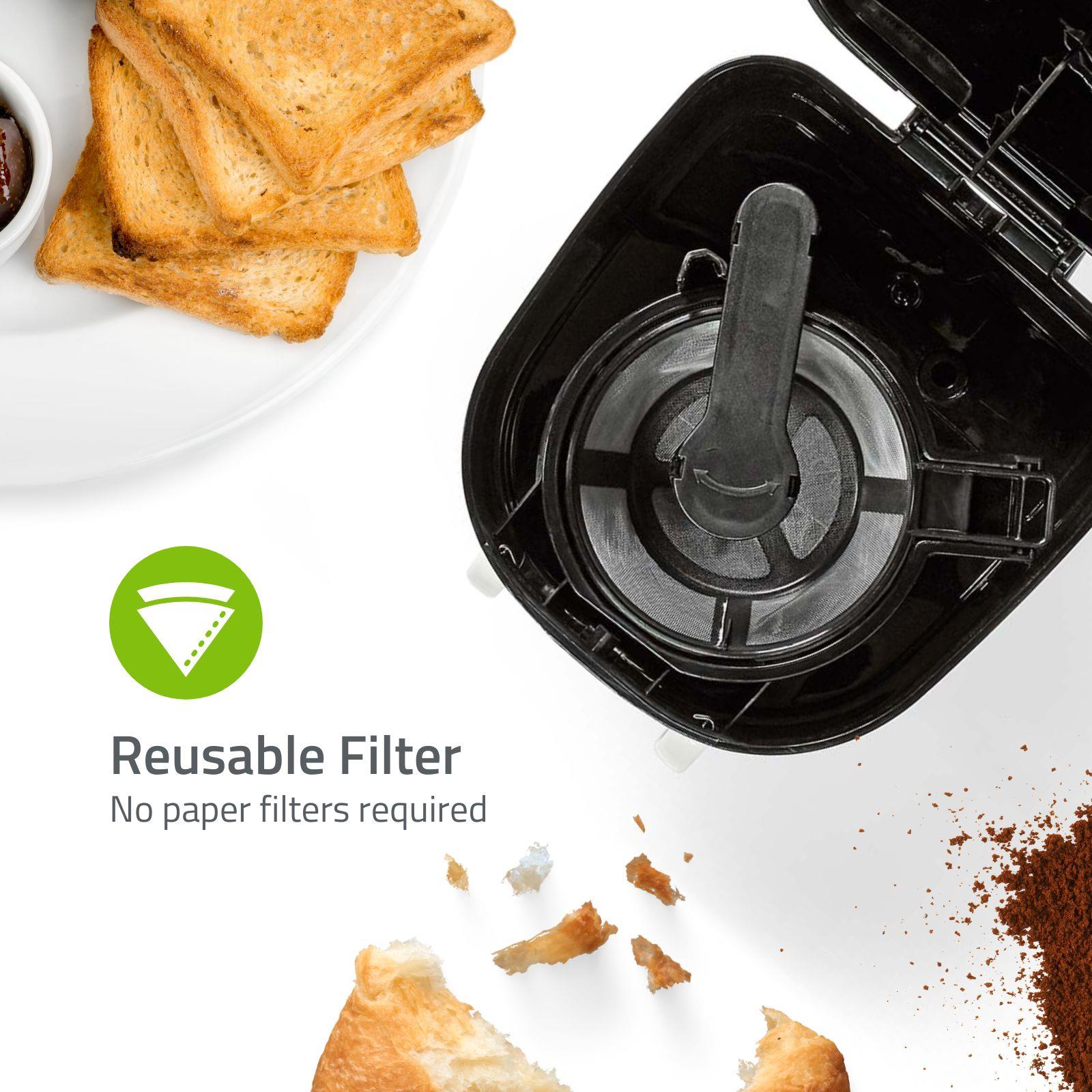 Nedis 2 Cup Coffee Maker 0.25L Easy to Use Nylon Reusable Filter with Cups - Black