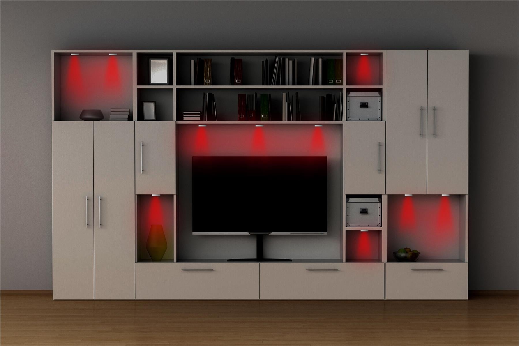 6 x Under Cabinet / Kitchen Brushed Aluminium Lighting Kit RGB Colour LED Kitchen Counter Closet Puck Display Lamp