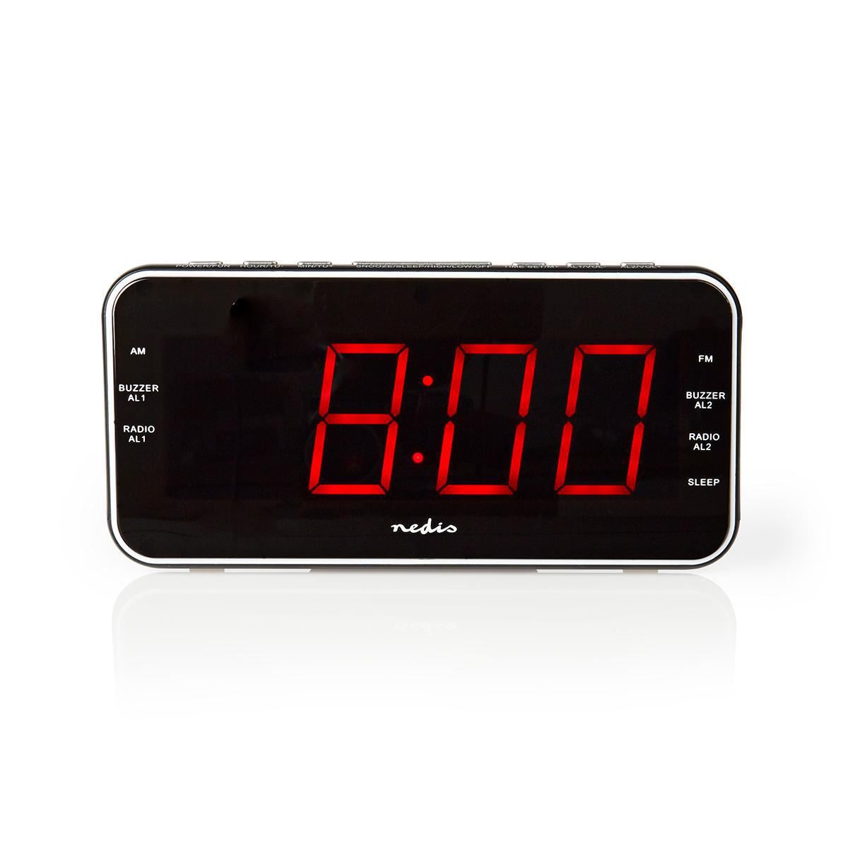Nedis Digital Alarm Clock Radio | LED | 3.5mm Aux Input | USB Charge | AM / FM | Snooze function | Sleep timer | 2 Alarms | Black