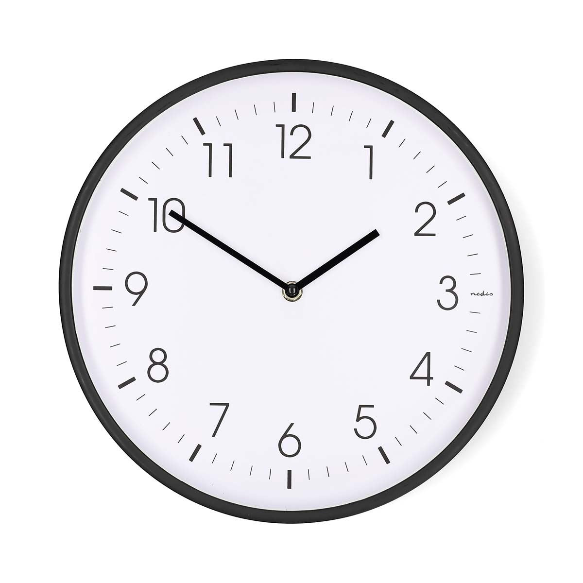 Nedis 30cm Wall Clock with Easy Read Numbers, Silent Movement, Battery Powered - Black