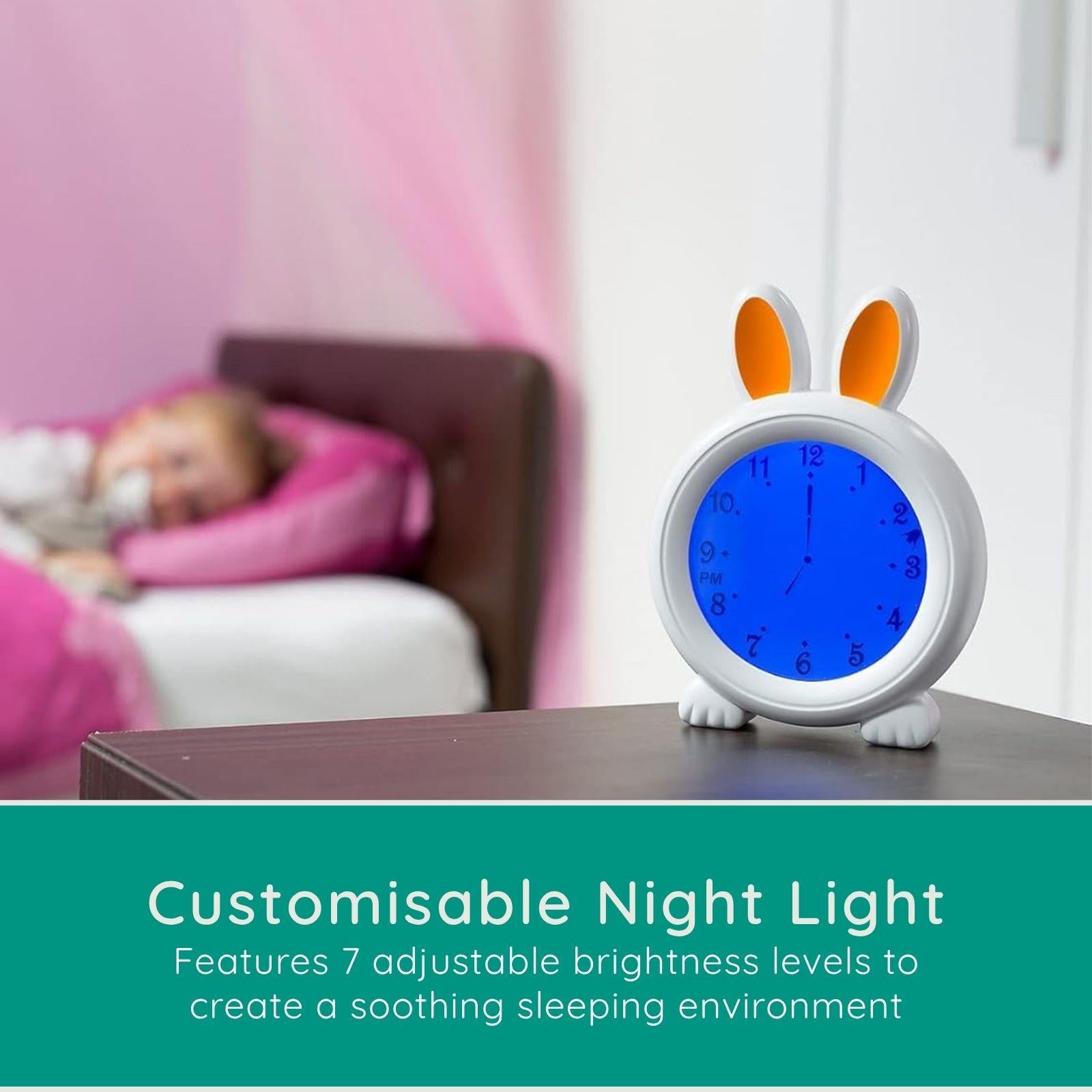 Alecto Childrens Sleep Trainer & Night Lamp Light / Alarm Clock Rory the Rabbit - White