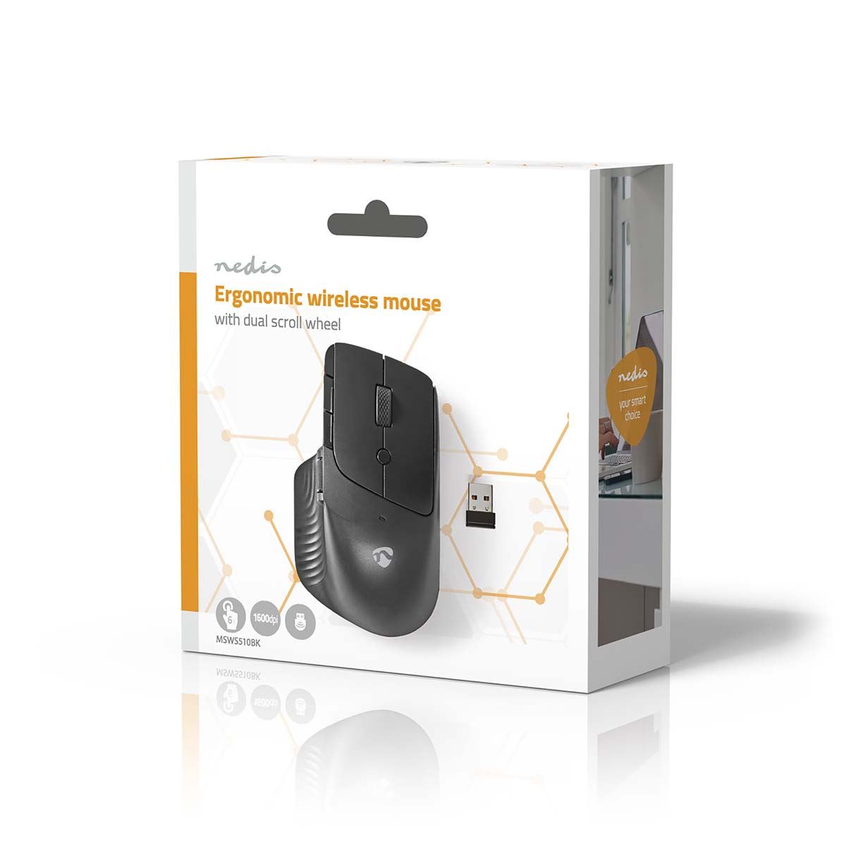 Nedis Mouse | Wireless | 800 / 1200 / 1600 dpi | Adjustable DPI | Number of buttons: 6 | Right-Handed