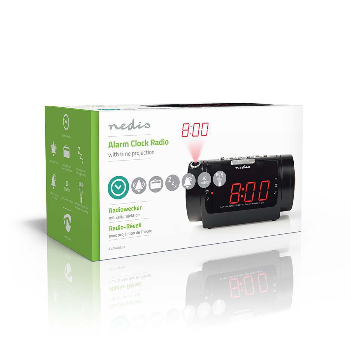 Nedis Digital Alarm Clock Radio | LED | Time projection | AM / FM | Snooze function | Sleep timer | Number of alarms: 2 | Black