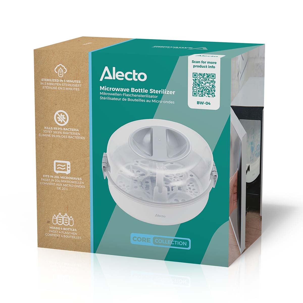 Alecto Microwave Steam Steriliser for Baby Bottles, Soothers, Breast Pumps and Feeding Accessories, Kills Viruses and 99.9% of Harmful Bacteria, 4-Minute Sterilisation Cycle