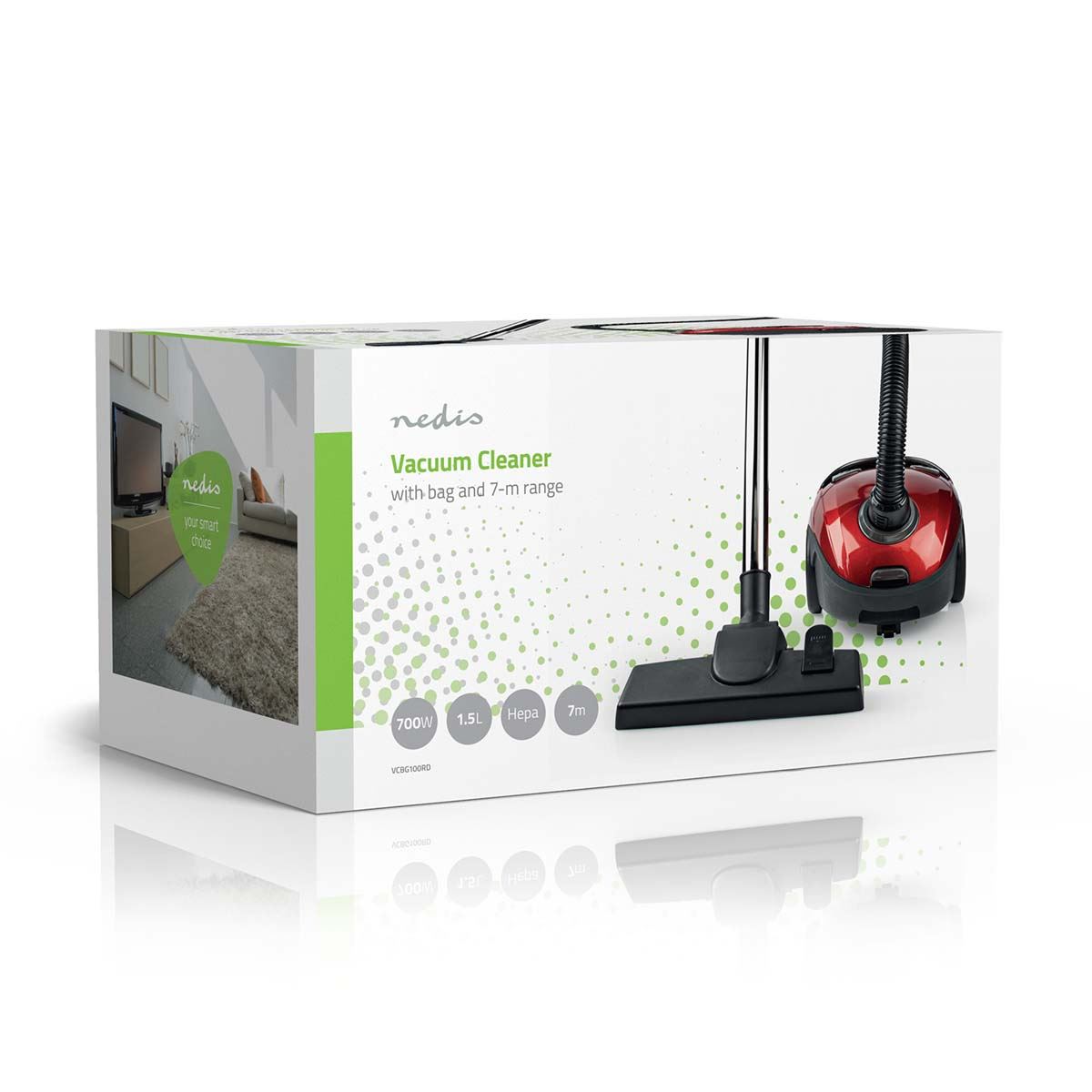 Nedis Vacuum Cleaner | With Bag | 700 W | Dust capacity: 1.5 l | Combi Brush | Action radius: 7 m | Hepa | Anthracite / Red
