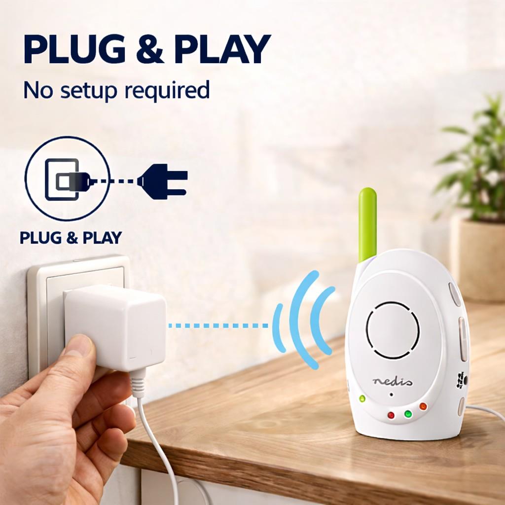 Nedis Audio Baby Monitor - Wireless Baby Phones with Intercom and 300m Range - Set of 2 - Green/White