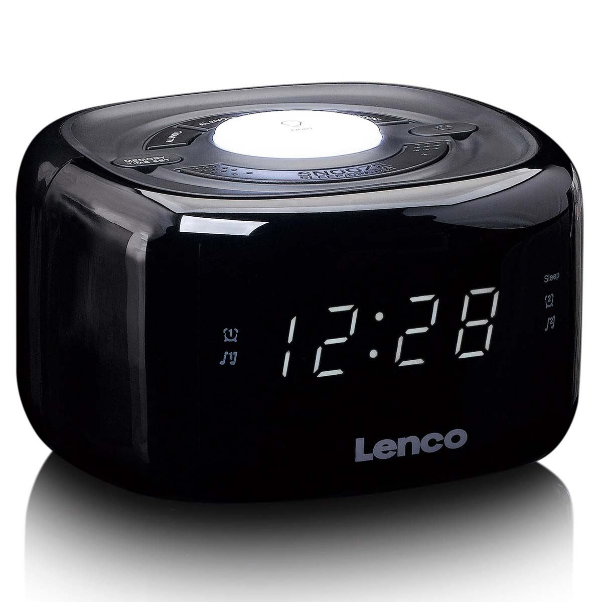Lenco FM Alarm Clock Radio with Night Light | Black