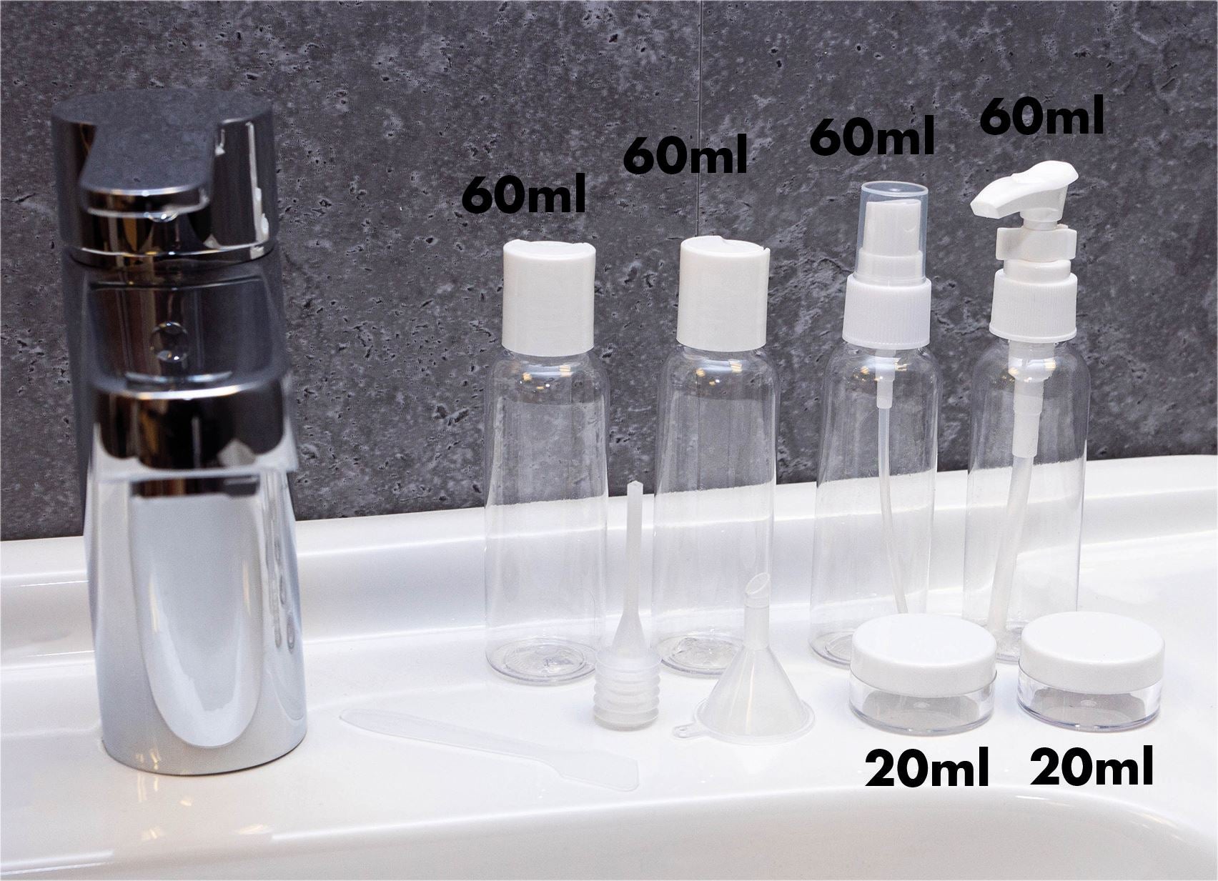 9 Piece Air Security Approved Travel Bottle Set / Bottle / Spray / Pump / Jars