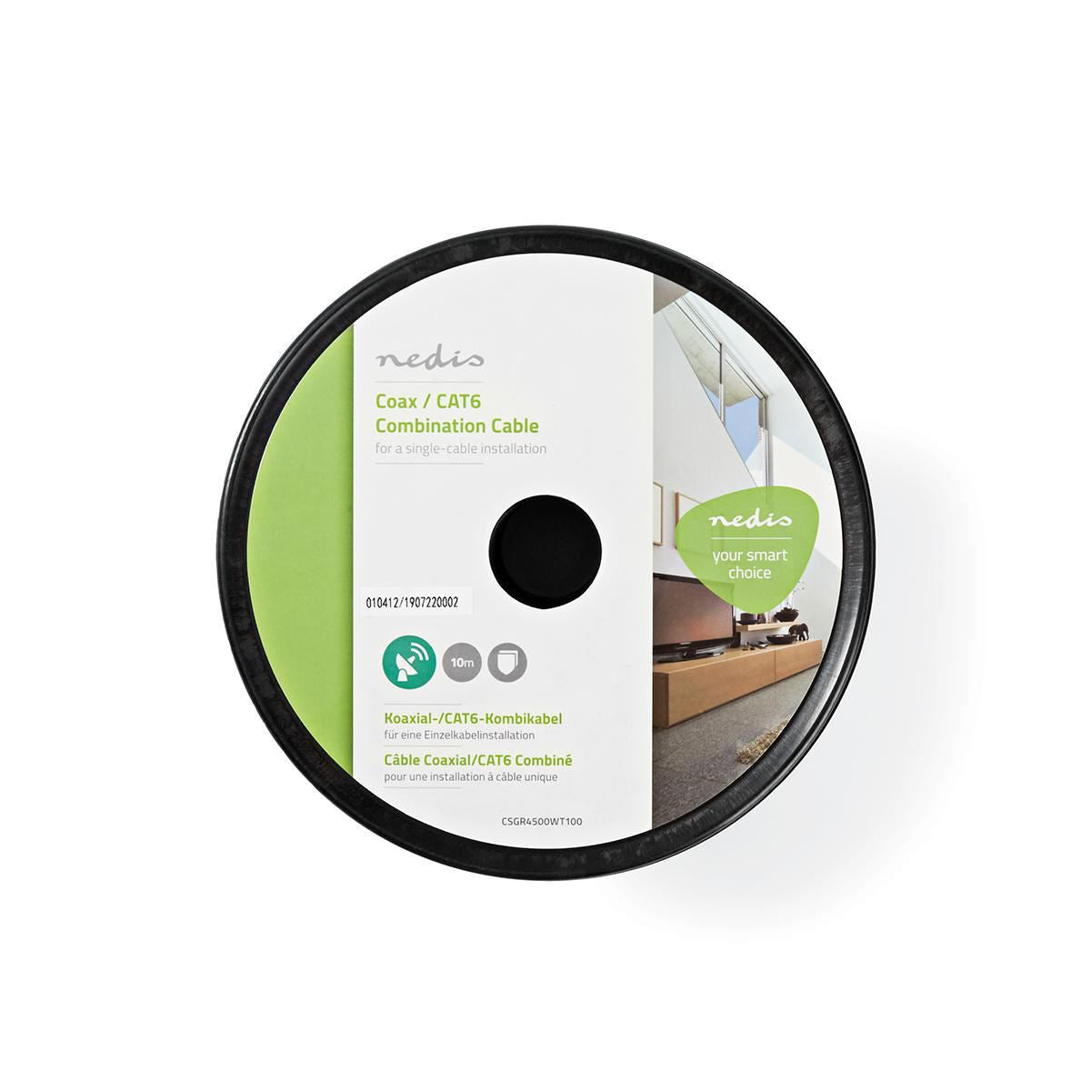 Nedis IEC (Coax) CAT6 Combi Cable on reel | RG58 | 75 Ohm | Double Shielded | ECA | 10.0 m | Round | White | Reel