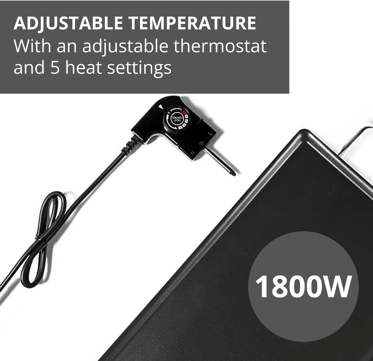 MELISSA Teppanyaki Grill Plate, Large Non-Stick Table Top Griddle with 90cm x 20cm Hot Plate, Adjustable Temperature Control and Drip Tray, 1800W - Black