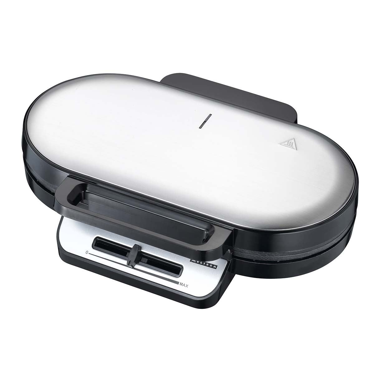 MELISSA Waffle Maker Iron, Double Heart Shape Waffle Machine with Non Stick Plates & Adjustable Temperature Control, 1200W - Black/Silver