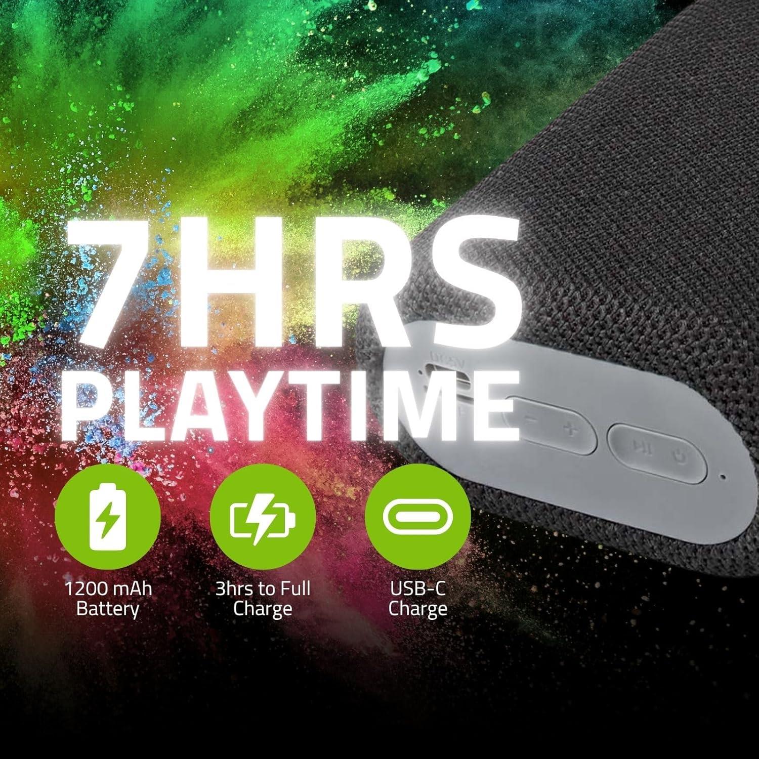 Nedis Portable Bluetooth Speaker, 7W Wireless Speaker with TWS, Carry Loop, MicroSD Playback, Crisp Sound & Bass, Built-In Mic, Compact Design, Bluetooth 5.3, USB-C Charging � Black