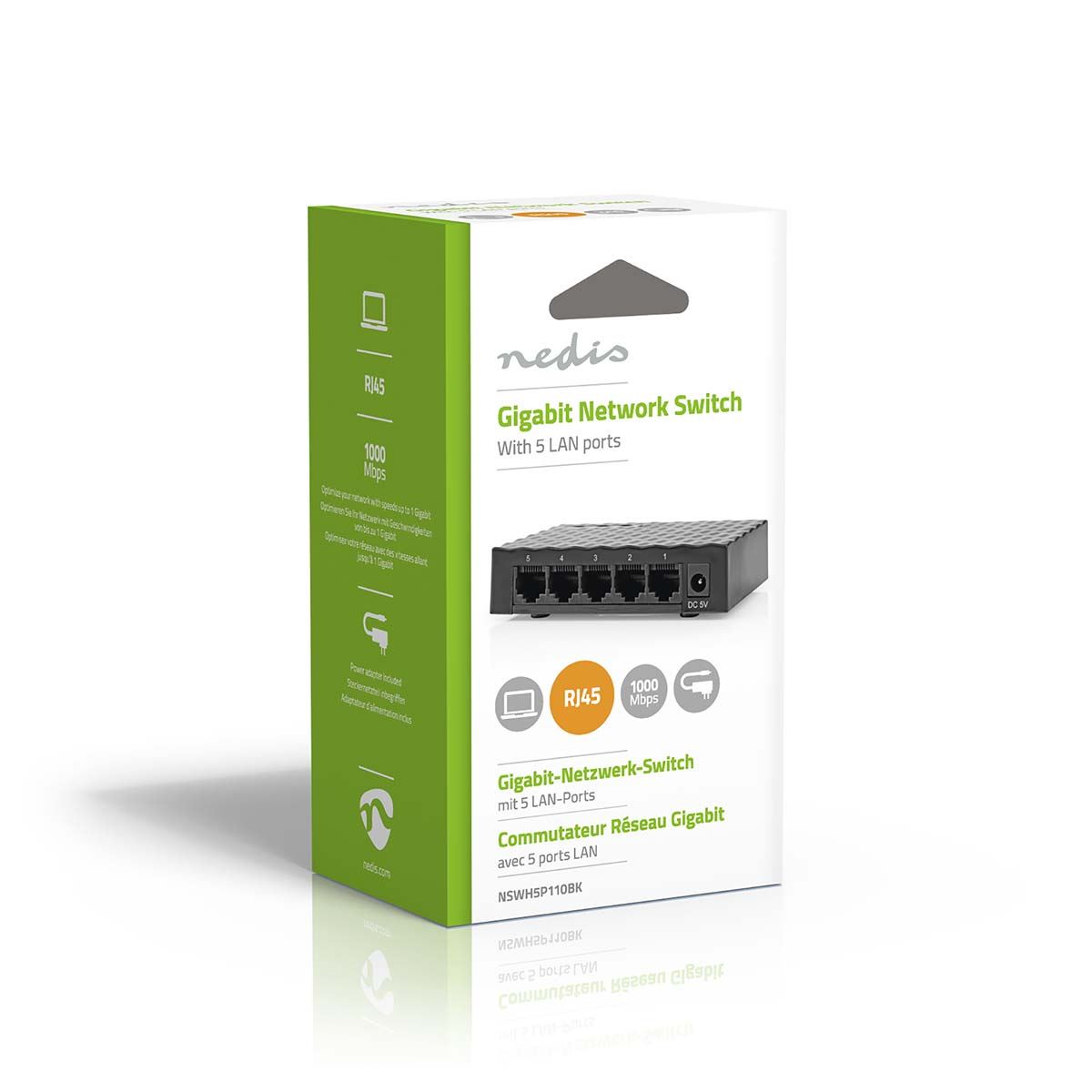 Nedis Network Switch | Wired speed: Gigabit | Number of ethernet ports: 5