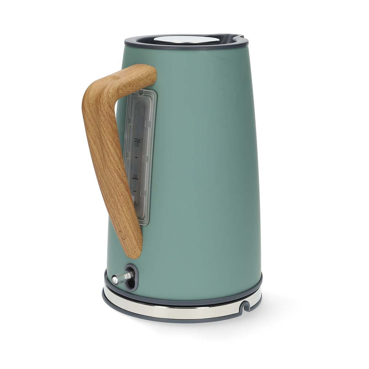 Nedis 1.7L Soft Touch Jug Kettle with Wood Effect Handle, Overheat Protection, Removeable Filter, 2.2KW - Matte Green