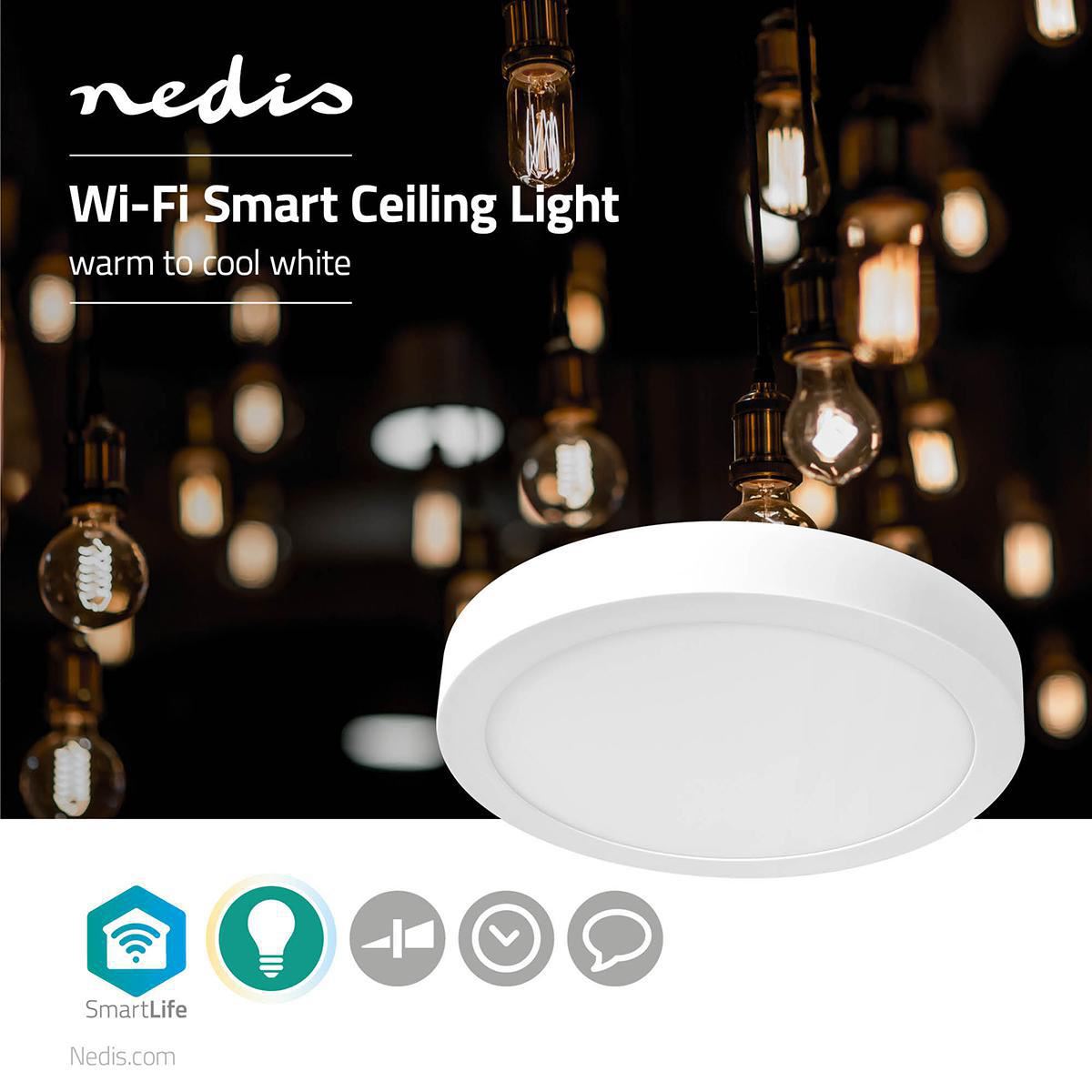 Nedis SmartLife Wi-Fi Ceiling Light - Cool White/Warm White - Voice Control - Integrated into The SmartLife app - Compatible with Amazon Alexa, Siri & Google Home