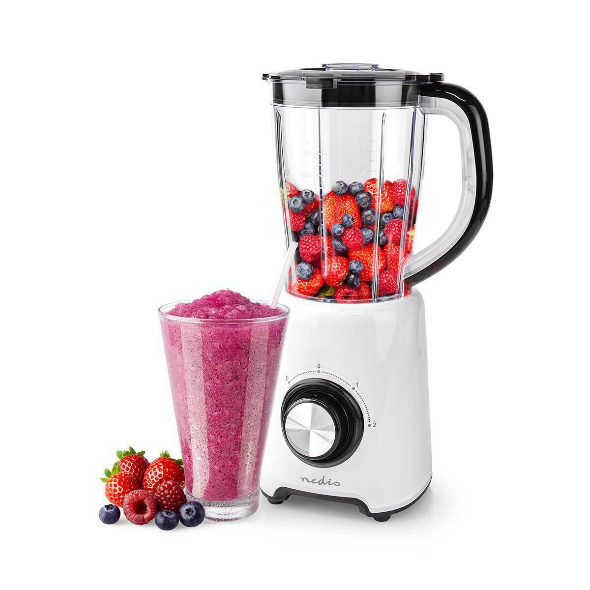 Nedis Table Top Blender, 800W, with 1.5L Plastic Jug, 2 Speed Settings and Pulse Function, Ideal for Fruit Juice, Vegetables, Soup, Smoothies, Protein Shakes and more - White