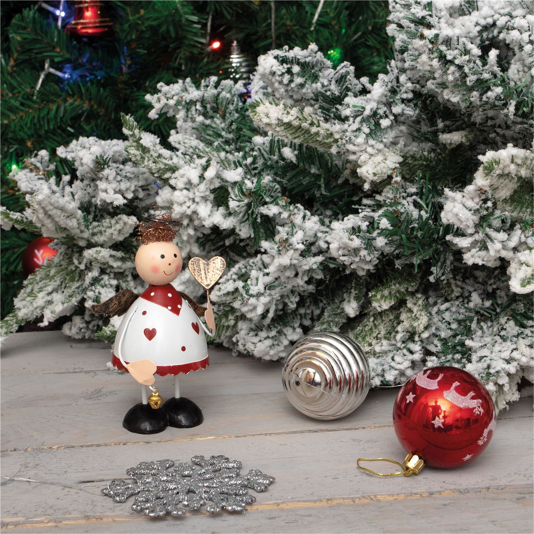 Standing Metal Christmas Angel Ornament Decoration with Wings Halo & Bell - White