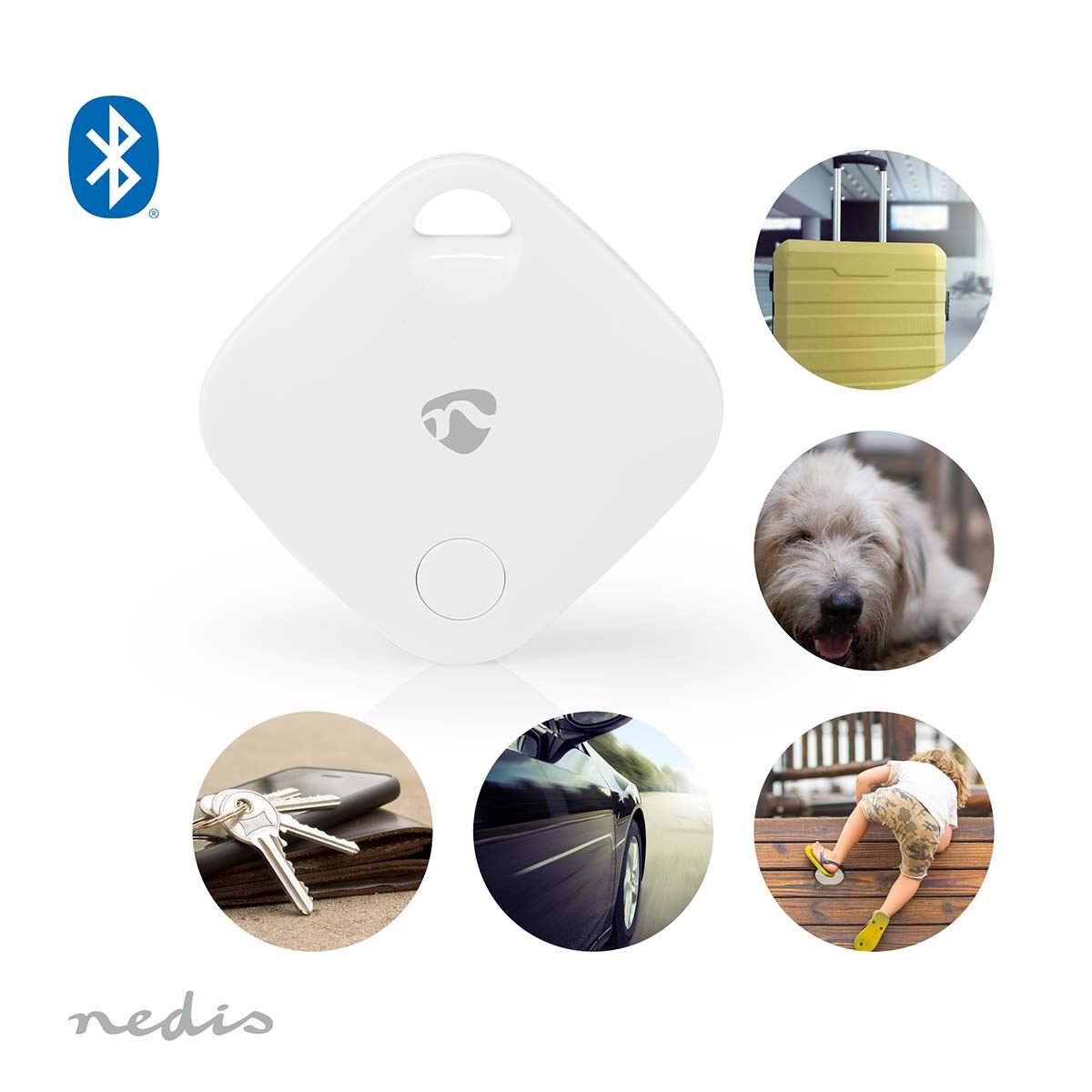 Nedis SmartLife Smart Tag GPS Tracker Finder Anti lost Alarm Bluetooth Key Dog Locator Child MFI - 1 Pack