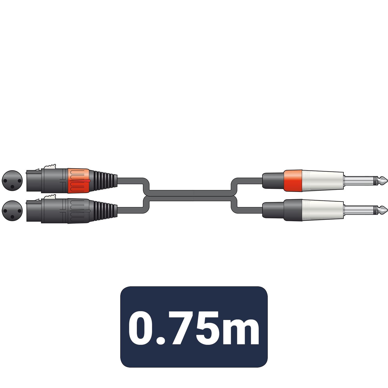 Citronic 0.75m Classic 2 x Female XLR to 2 x 6.35mm 1/4" Mono Jack Twin Lead / Audio Patch Cable