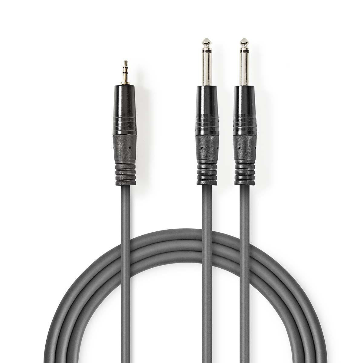 Nedis Stereo Audio Cable | 2x 6.35 mm Male | 3.5 mm Male | Nickel Plated | 5.00 m | Round | Dark Grey | Carton Sleeve