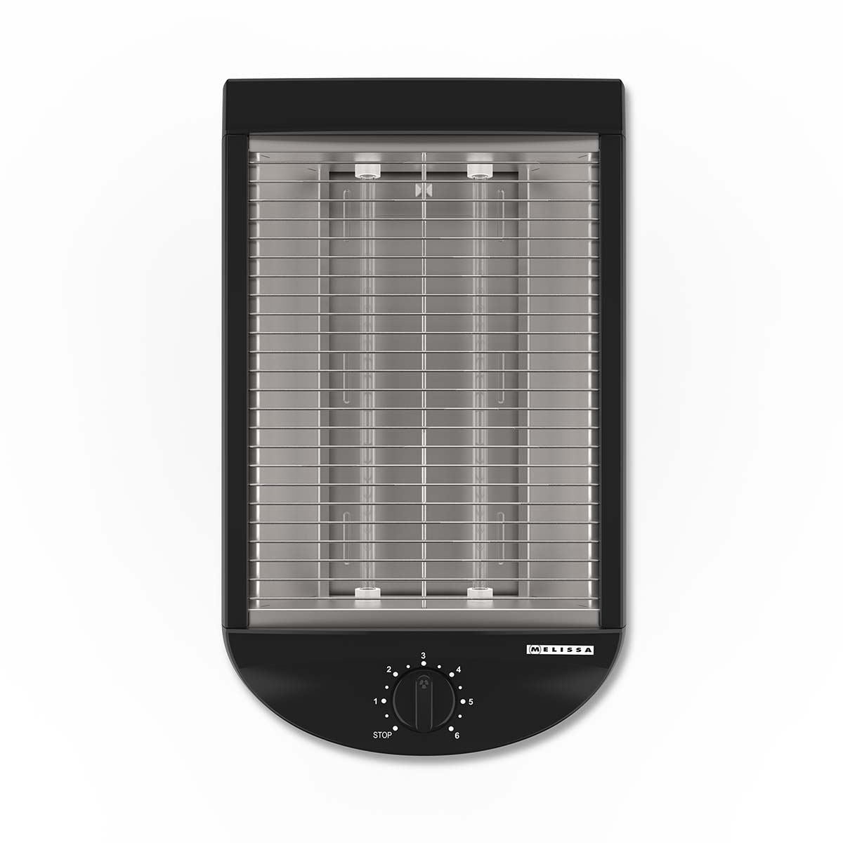 MELISSA Flat Toaster all types of Bread / Baked Goods, 600W, Timer with 6 Toast Levels, Buzzer and Crumb Tray - Black