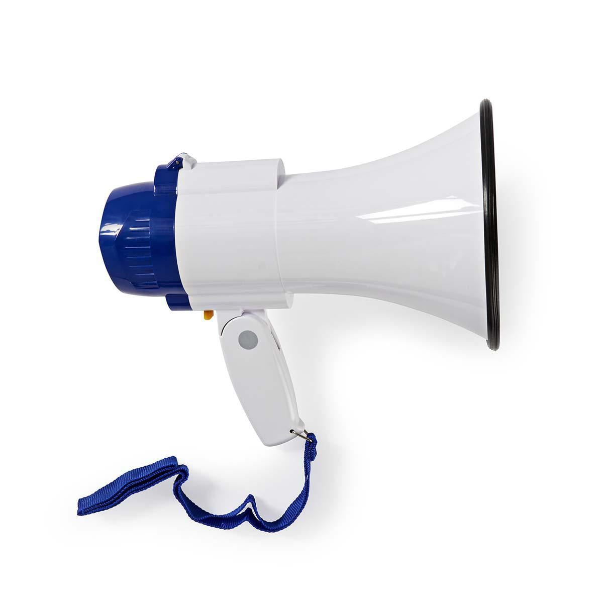 Nedis 10W Megaphone, 250m Range with Built-in Microphone, Siren, Adjustable Volume, Record Function - White & Blue