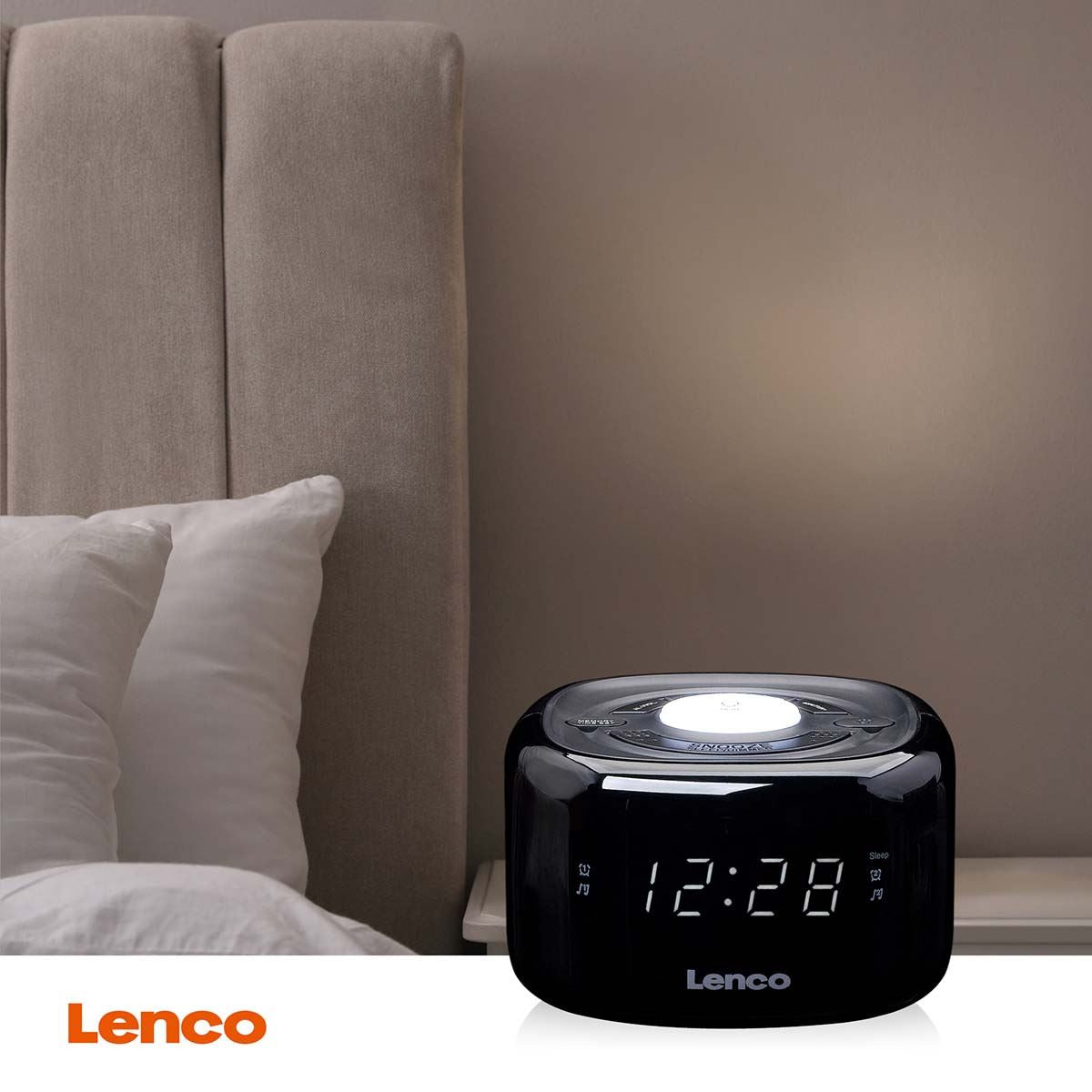 Lenco FM Alarm Clock Radio with Night Light | Black