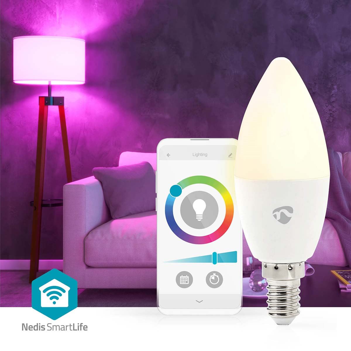 Nedis SmartLife Full Colour LED Bulb | E14 | 470 lm | 4.9 W | RGB / Warm to Cool White | 2700 - 6500 K | Android™ / IOS | Candle | 1 pcs