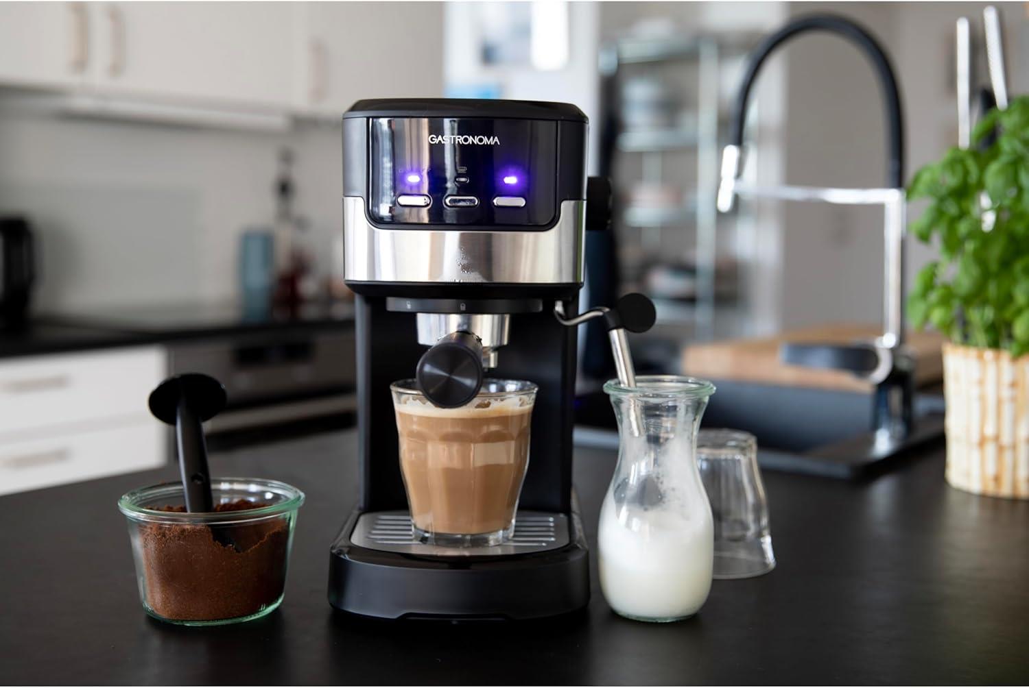 Gastronoma Espresso Coffee 15Bar Machine for Ground Coffee, Cappuccino & Latte Maker with Milk Frother Wand, Stainless Steel Professional Espresso Maker