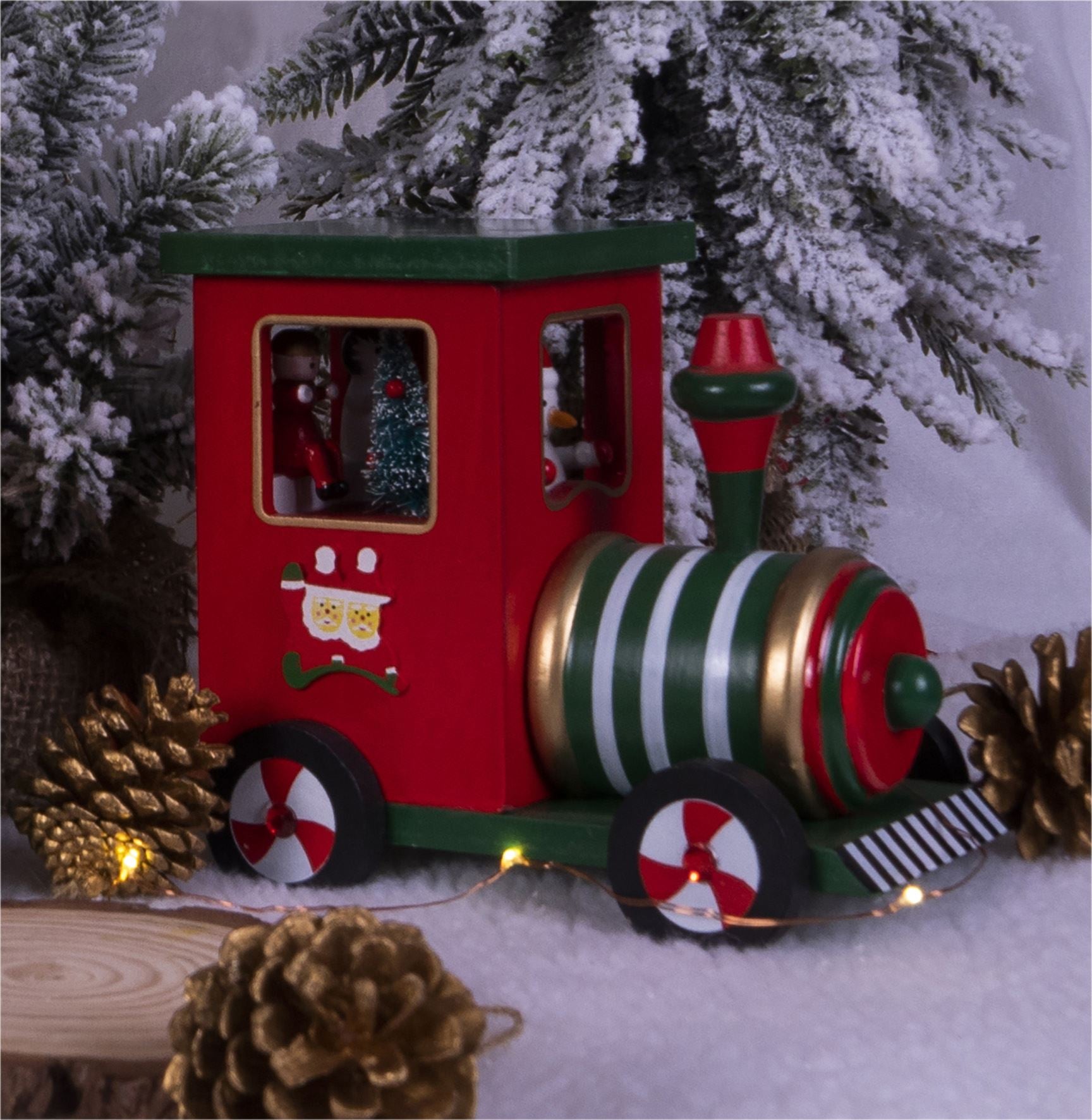 Christmas Mechanical Wooden Steam Train Wind Up Music Box