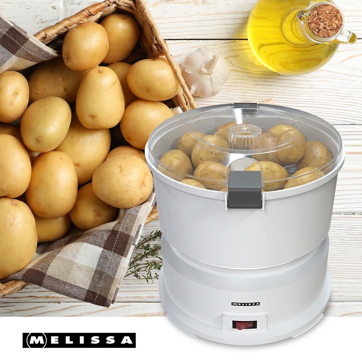 MELISSA 85W Electric Potato Peeler Machine 1KG Potato Rumbler Electric with Container for Peeling Potatoes