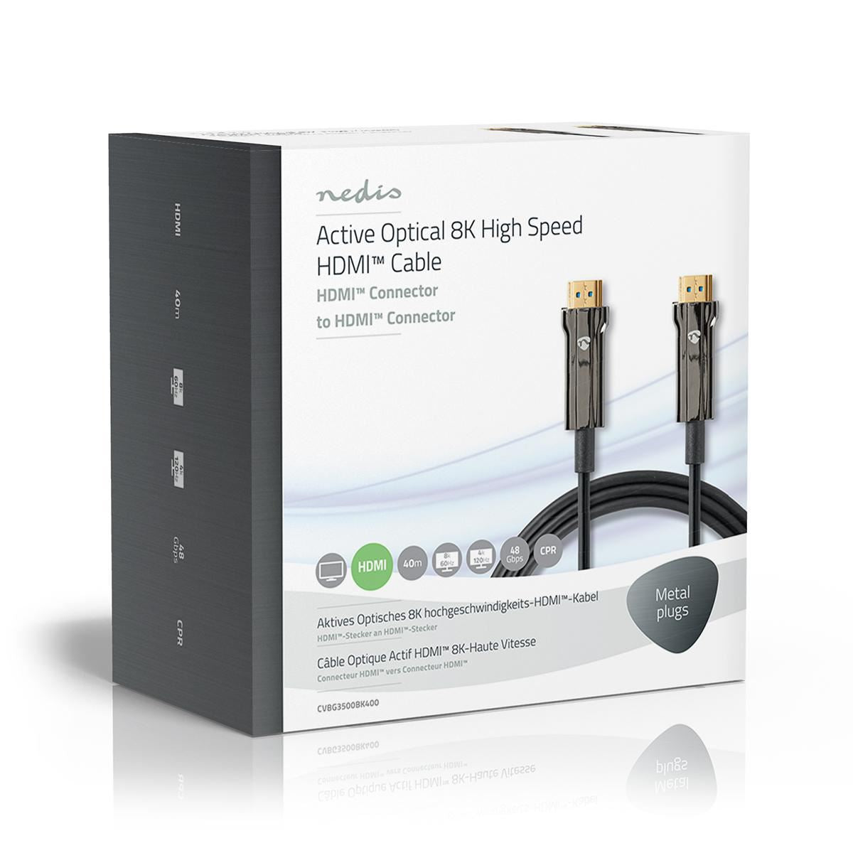 Nedis Active Optical Ultra High Speed HDMI™ Cable with Ethernet | HDMI™ Connector | HDMI™ Connector | 8K@60Hz | 48 Gbps | 40.0 m | Round | PVC | Black | Gift Box