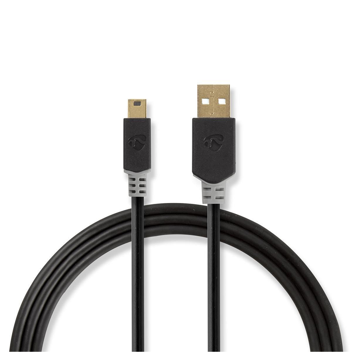 Nedis USB Cable | USB 2.0 | USB-A Male | USB Mini-B 5 pin Male | 480 Mbps | Gold Plated | 2.00 m | Round | PVC | Anthracite | Window Box