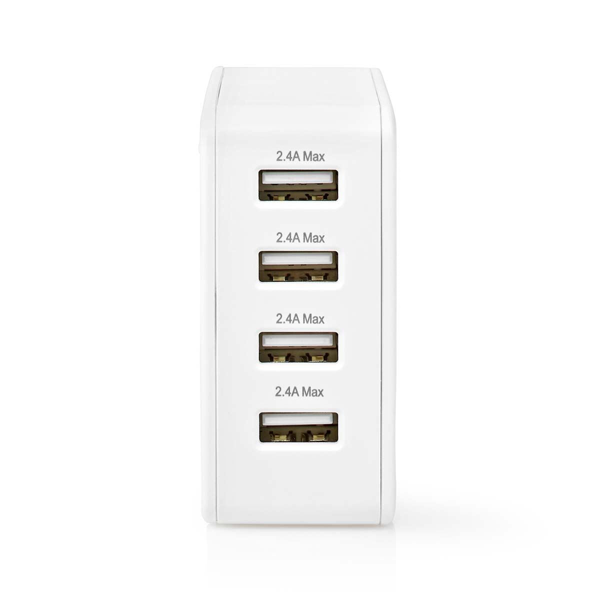 Nedis EU Euro Travel Wall Charger | 24 W | Quick charge feature | 4x 2.4 A | Number of outputs: 4 | 4x USB-A | No Cable Included | Single Voltage Output | White