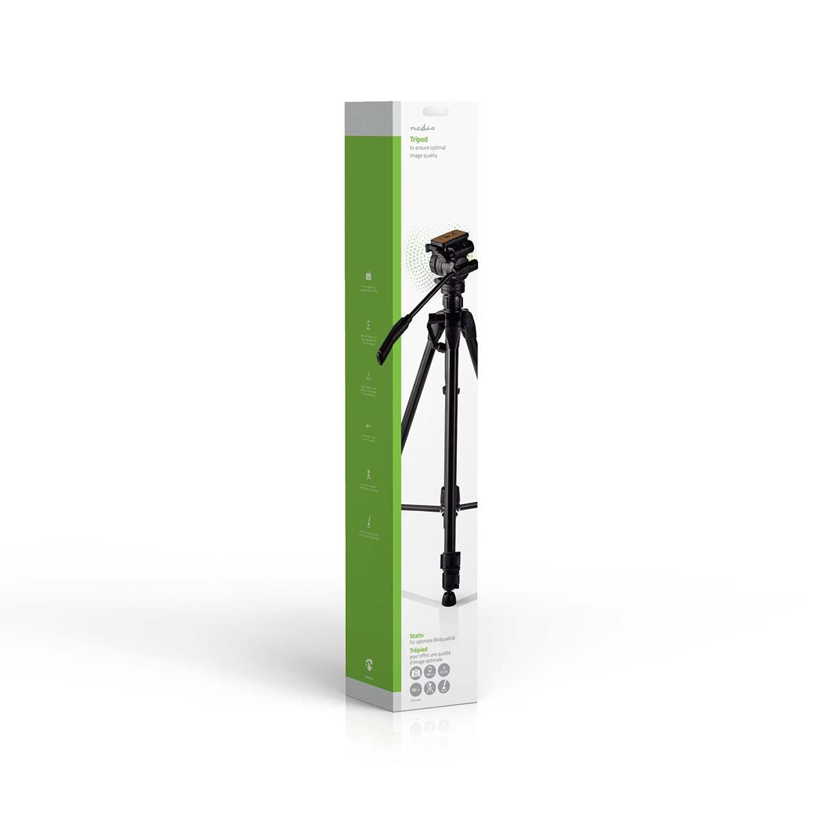 Nedis Tripod | Maximum load capacity: 3.0 kg | Minimum working height: 60.0 cm | Maximum working height: 165.0 cm | 3 Segments | Pan & Tilt | Travel bag included | Self levelling feet | ABS / Aluminium | Black