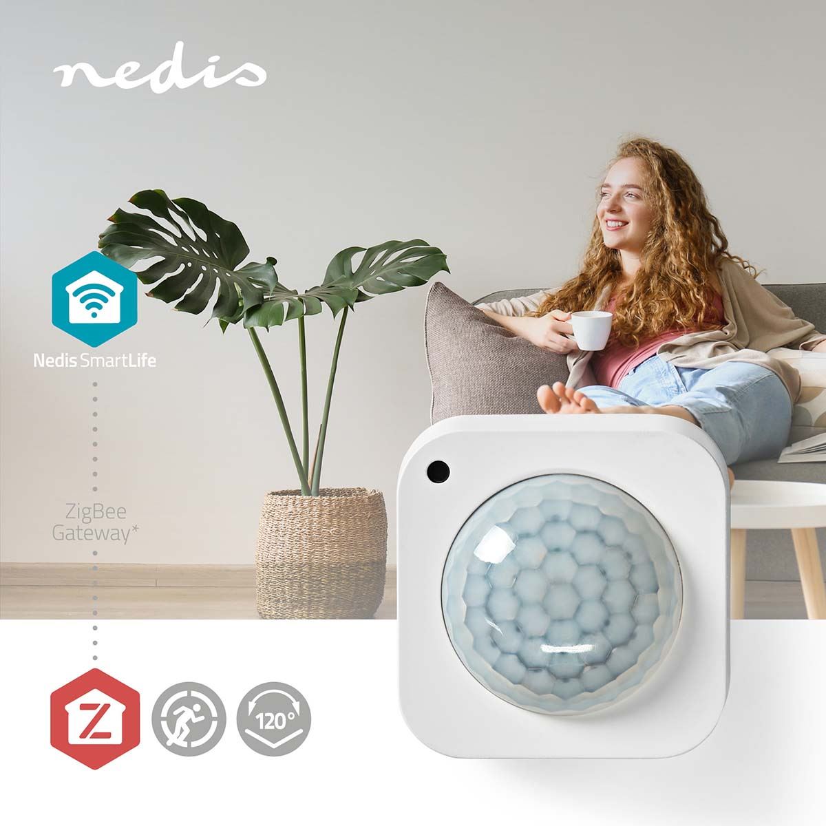 Nedis SmartLife Zigbee Smart Motion PIR Sensor Battery Powered / USB Powered