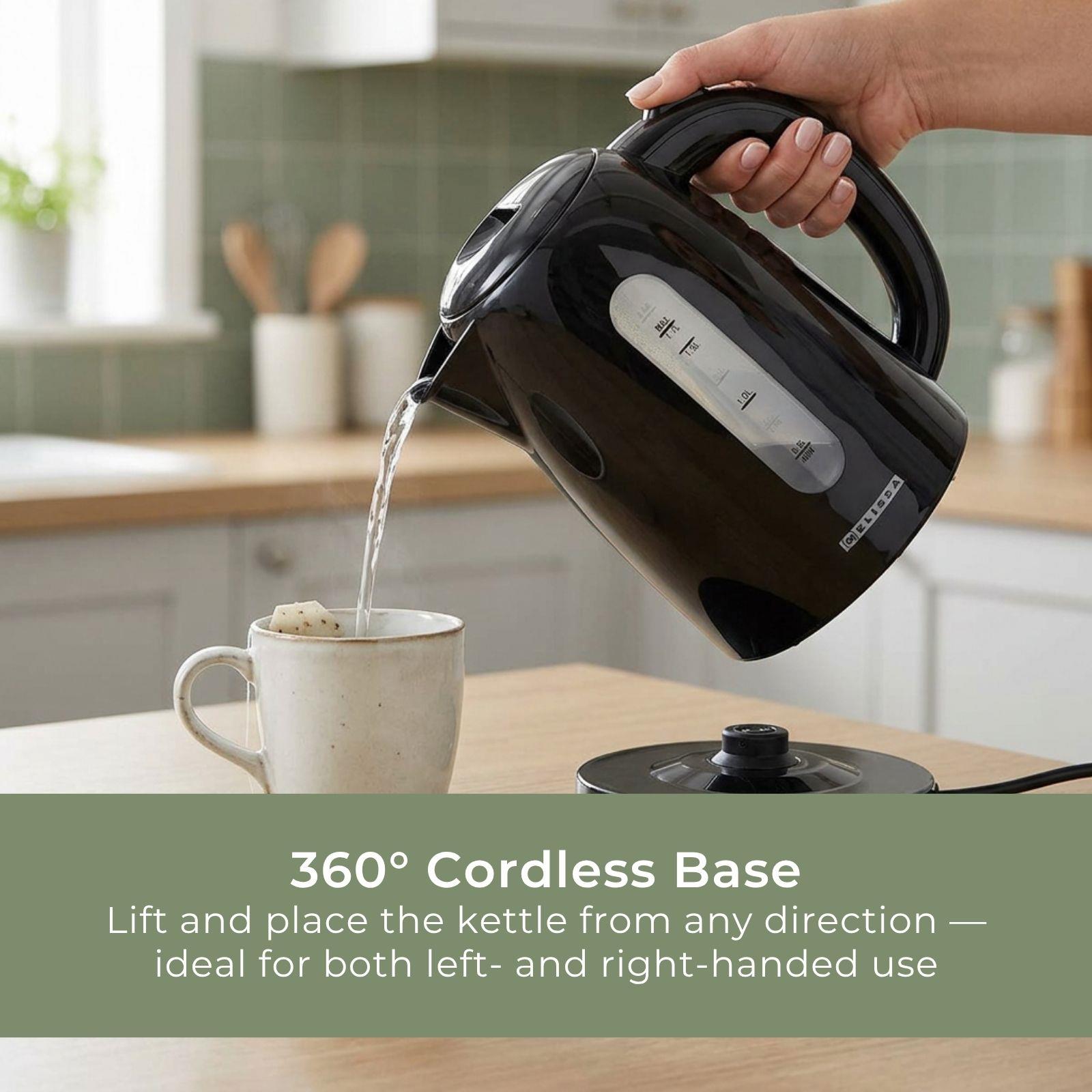 MELISSA 1.7L Electric Kettle with Quick Boil Time, Boil-Dry Protection, 360° Cordless Base, 2025W - Black
