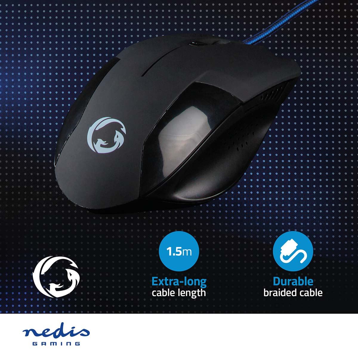 Nedis Gaming Mouse | Wired | 1200 / 2400 / 4800 / 7200 dpi | Adjustable DPI | Number of buttons: 6 | Programmable buttons | Right-Handed | 1.50 m | Without Lighting