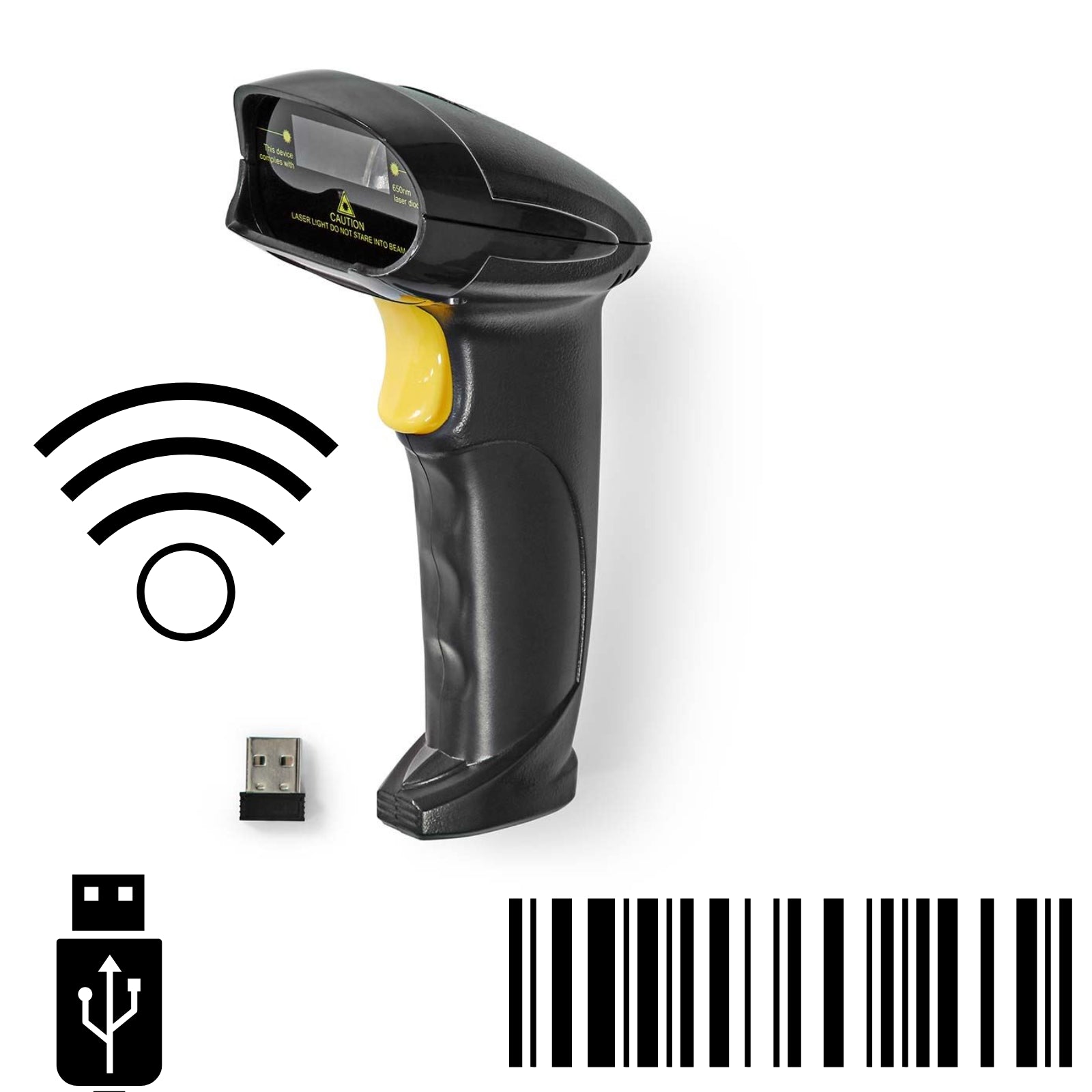 Nedis Barcode Scanner | Laser | Wireless | 1D Linear | Battery Powered / USB Powered | USB Dongle