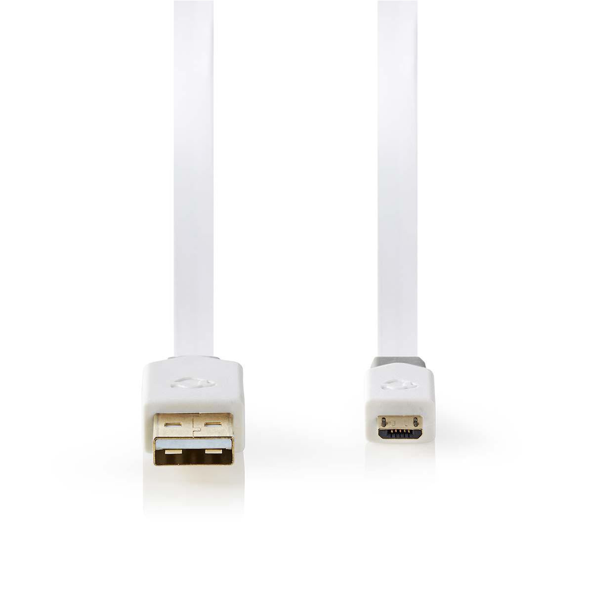 Nedis USB Cable | USB 2.0 | USB-A Male | USB Micro-B Male | 480 Mbps | Gold Plated | 1.00 m | Flat | PVC | White | Polybag