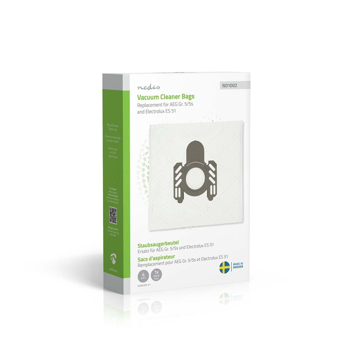 Nedis Vacuum Cleaner Bag | 4 pcs | Synthetic | Replacement for AEG Gr. 5/5s and Electrolux ES 51 / AEG GR5 / Electrolux E51