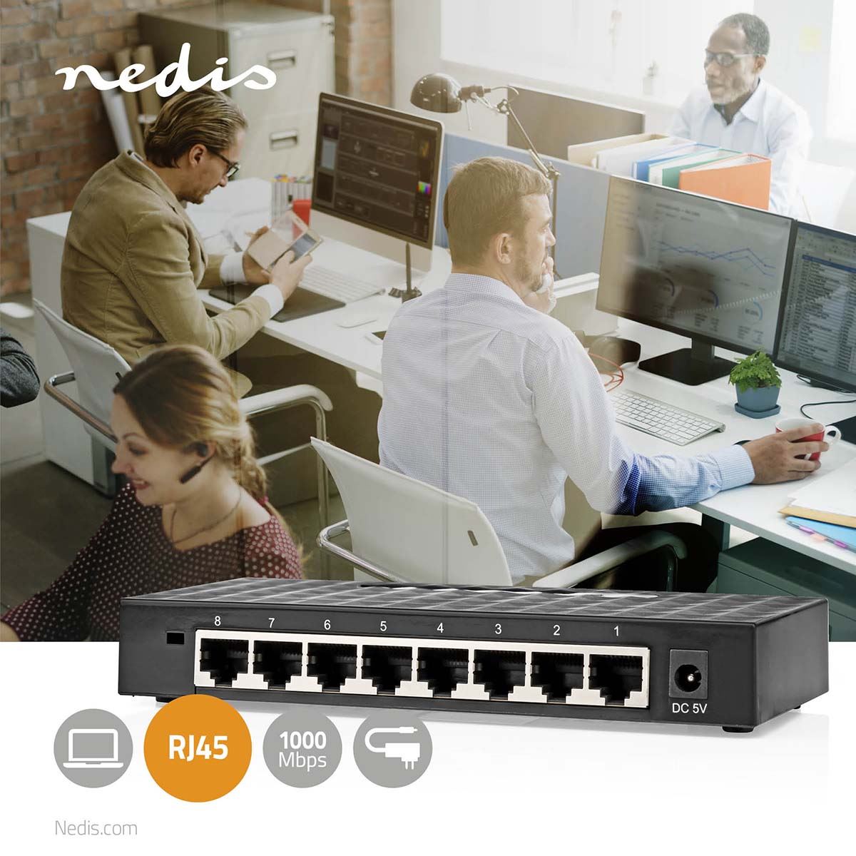 Nedis Network Switch | Wired speed: Gigabit | Number of ethernet ports: 8