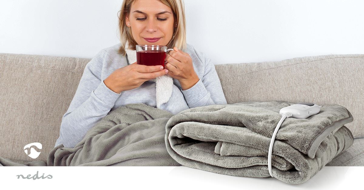 Nedis Heated Blanket, Over-blanket 180 x 130cm, 1 Person, Grey, 9 Levels, Timer Auto-Off, Machine Washable, Fleece Soft and Full Body Warming, Sofa Bed Office Use, Warm blanket, Electric throw