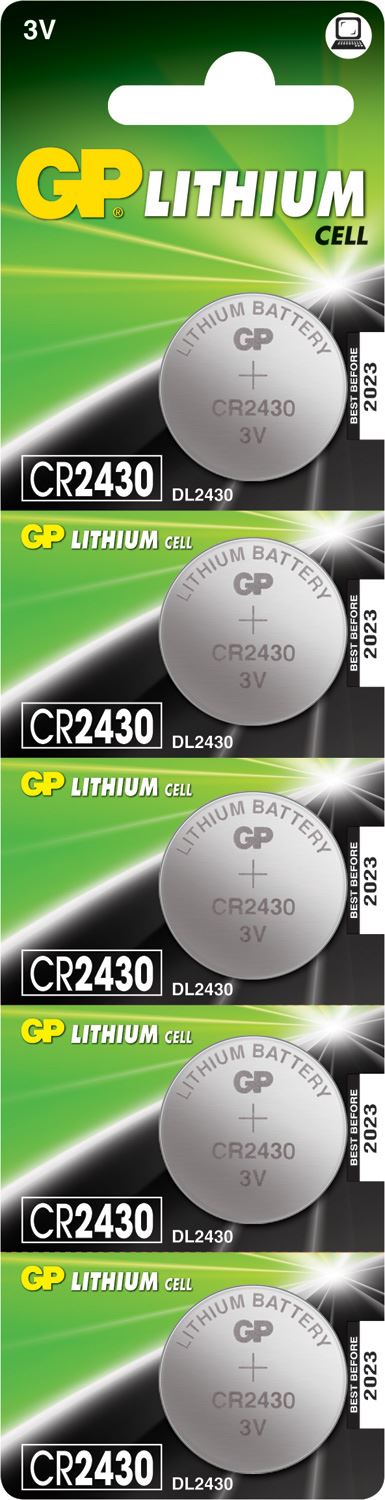 Gp CR2430 Battery 3V 270mAh 3.0 x 24.5mmØ 5 Pack