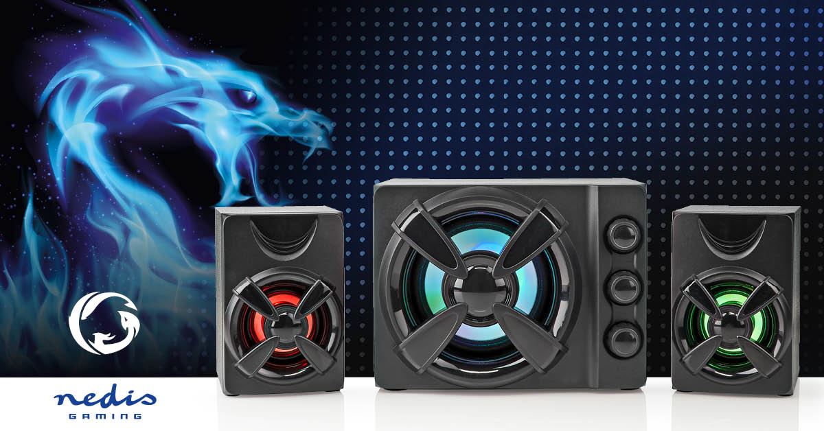 Nedis Gaming Speaker | Speaker channels: 2.1 | USB Powered | 3.5 mm Male | 33 W | LED | Volume control
