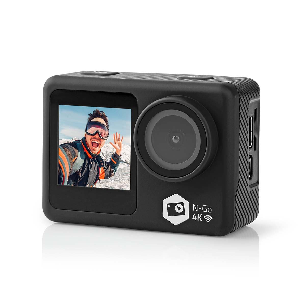 Nedis Dual Screen Action Cam, 4K Ultra HD 30fps, 16MP Photos, 2" Touch Back Screen, 1.3" Front Screen for Selfies & Vlogging, Waterproof to 30m with Mounting Kit and Wi-Fi Connectivity