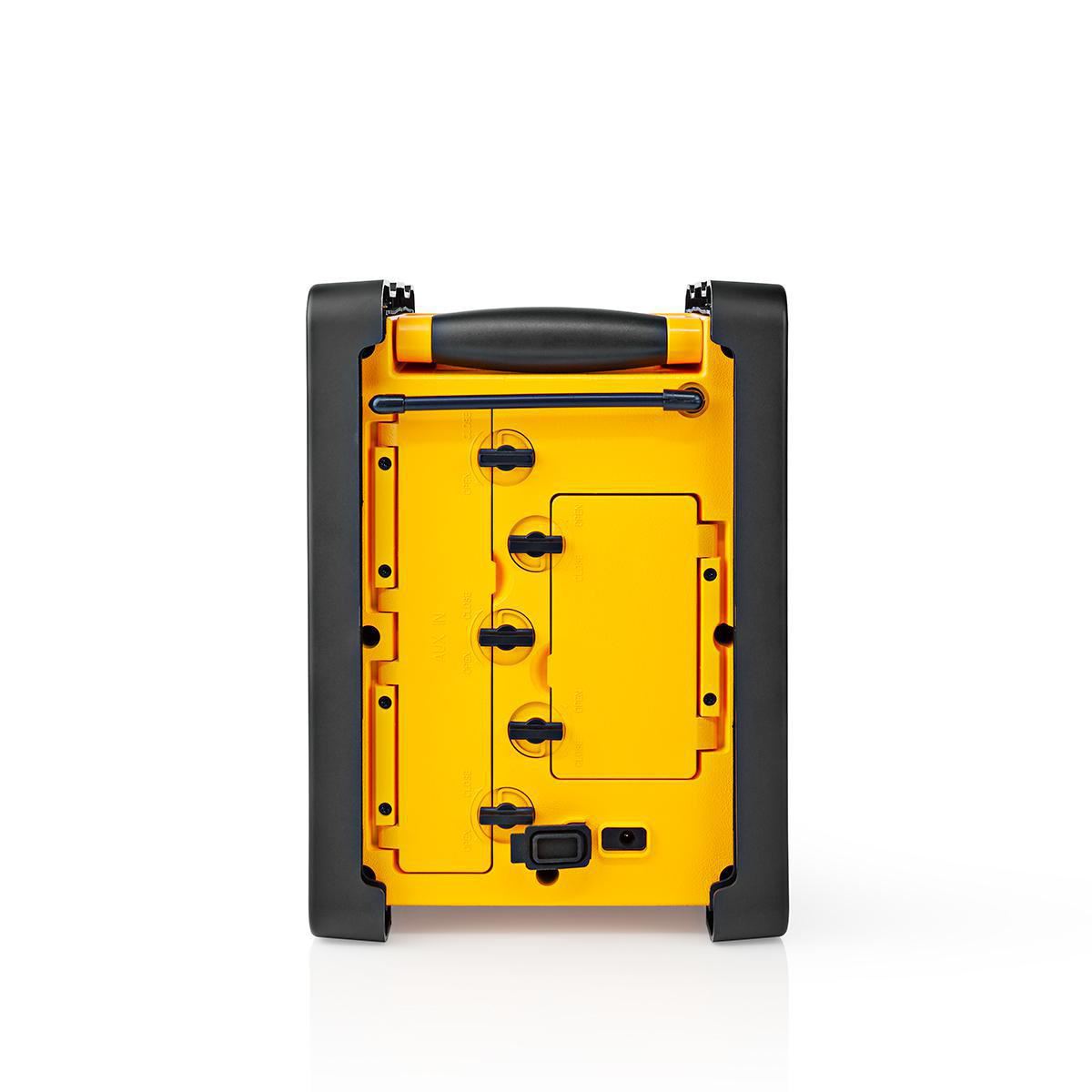 Nedis FM Radio | Jobsite Radio | FM | Battery Powered / Mains Powered | Digital | 15 W | Screen size: 2.2 " | Blue White Screen | IPX5 | Carrying handle | Black / Yellow