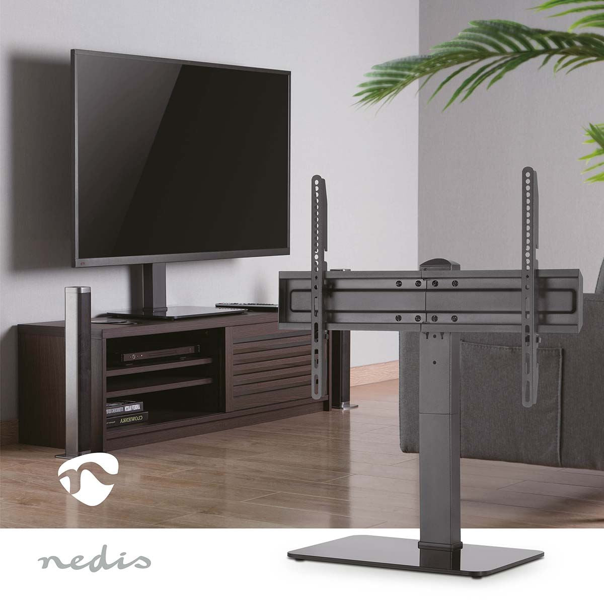 Nedis Fixed TV Desk Stand | 37 - 70 " | Maximum supported screen weight: 40 kg | Adjustable pre-fixed heights | Steel / Tempered Glass | Black