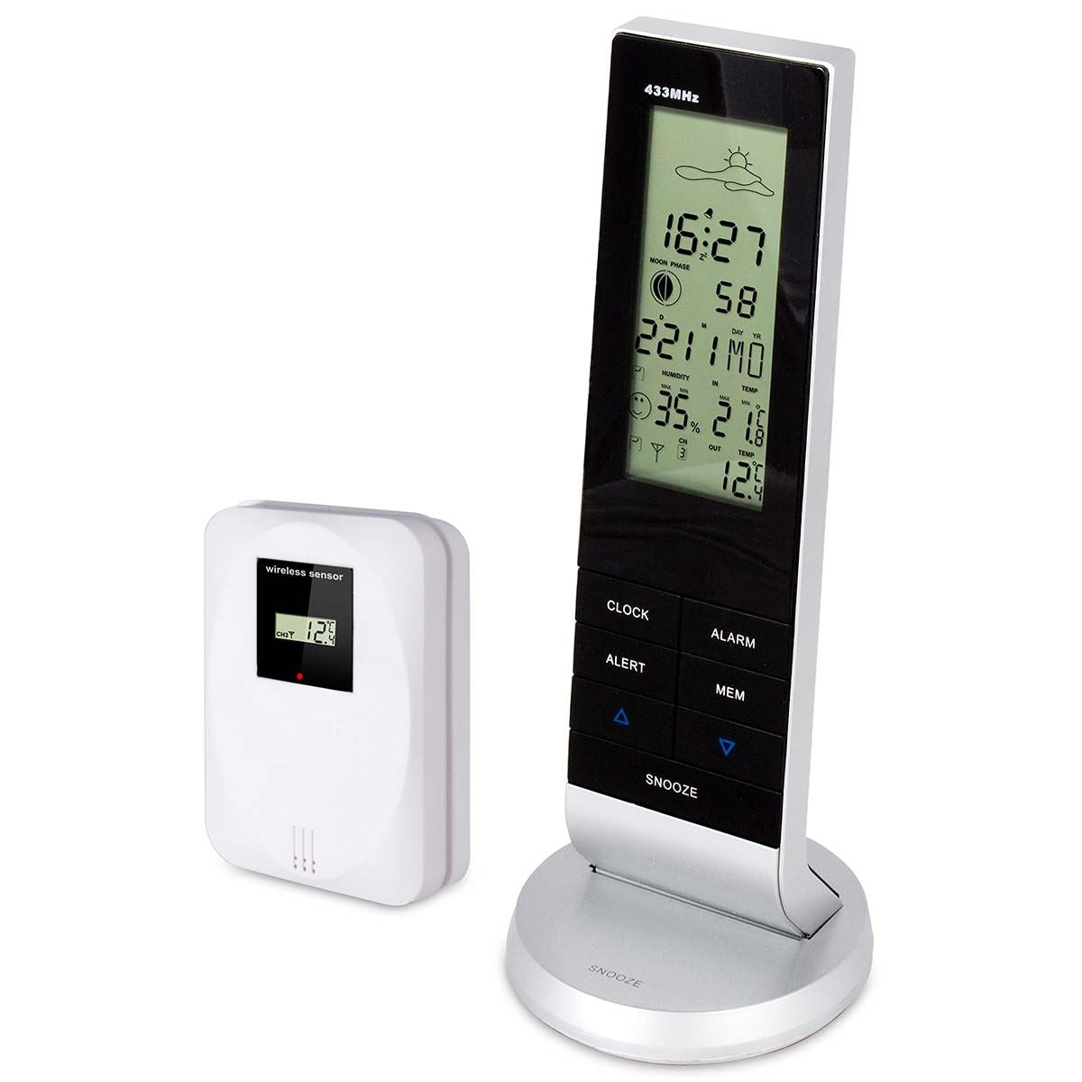 Alecto WS-1050 Indoor/Outdoor Wireless Weather Station, Temperature, Humidity, Moon Phase & More - Silver