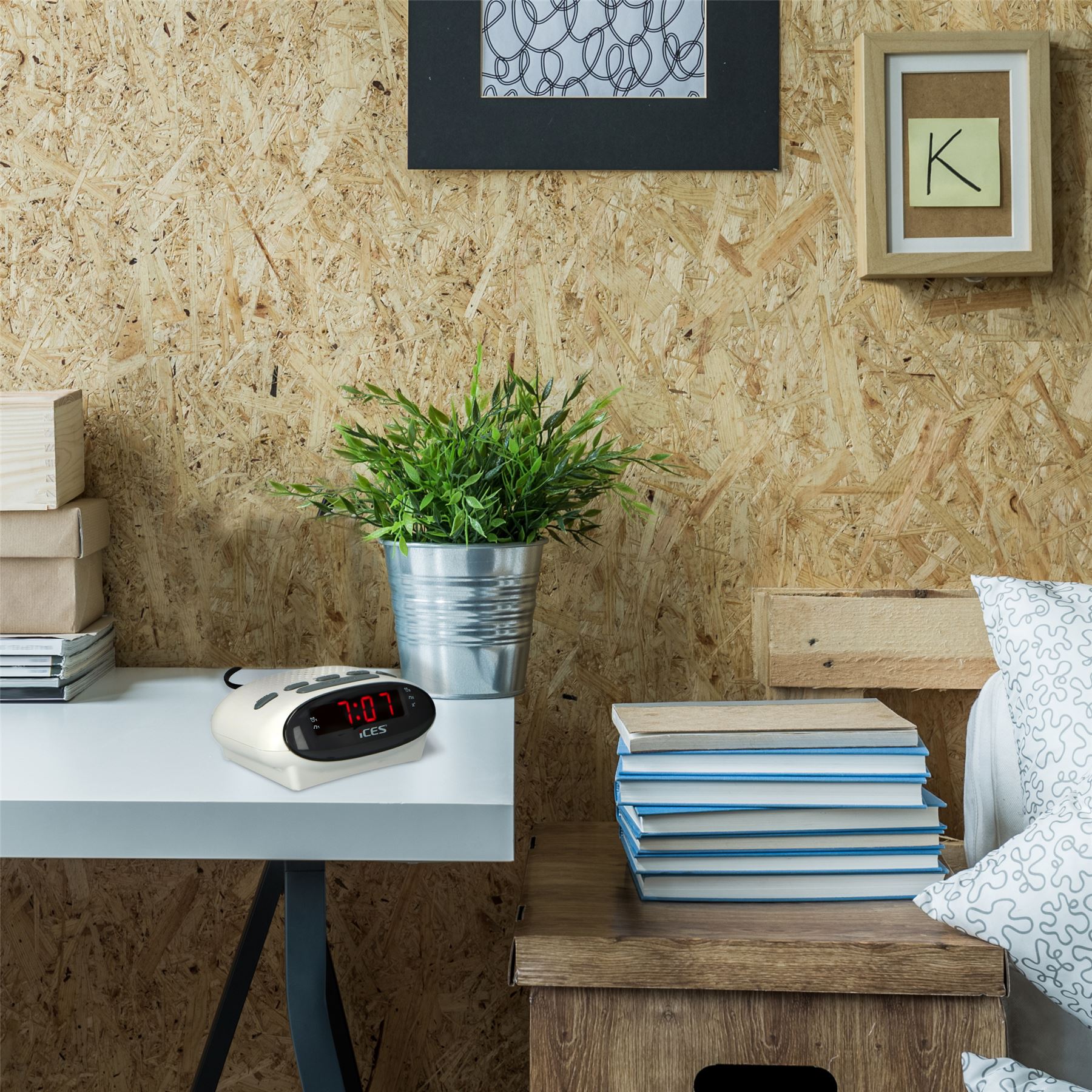 ICES Digital Desk Alarm Clock Radio LED | FM | Buzzer, Dual Alarm & Snooze function - White